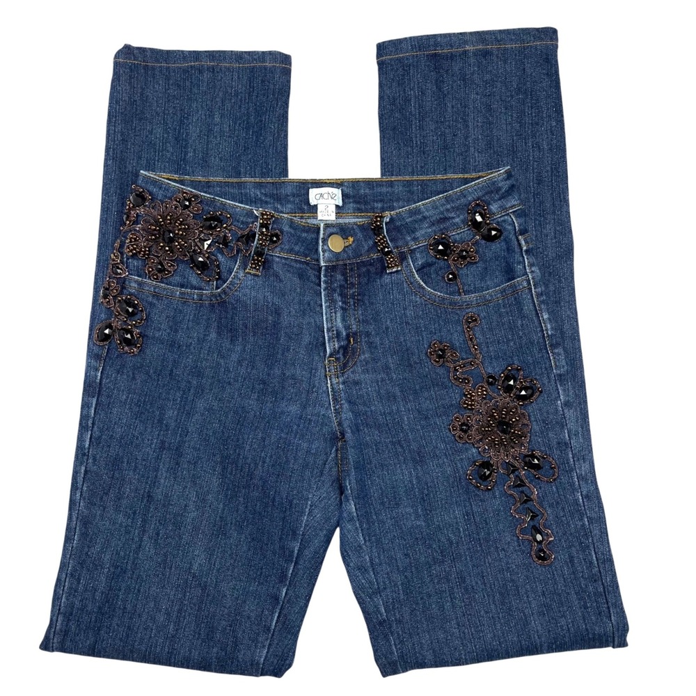 VTG Cache Embellished Bootcut Jeans Y2K Womens Sz 2 Victorian‎ Renaissance Beads